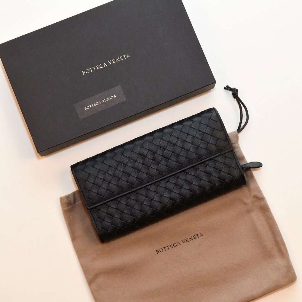 BOTEGA VENETA INTRECCIATO LEATHER BLACK BIFOLD LONG WALLET 150509 NWT